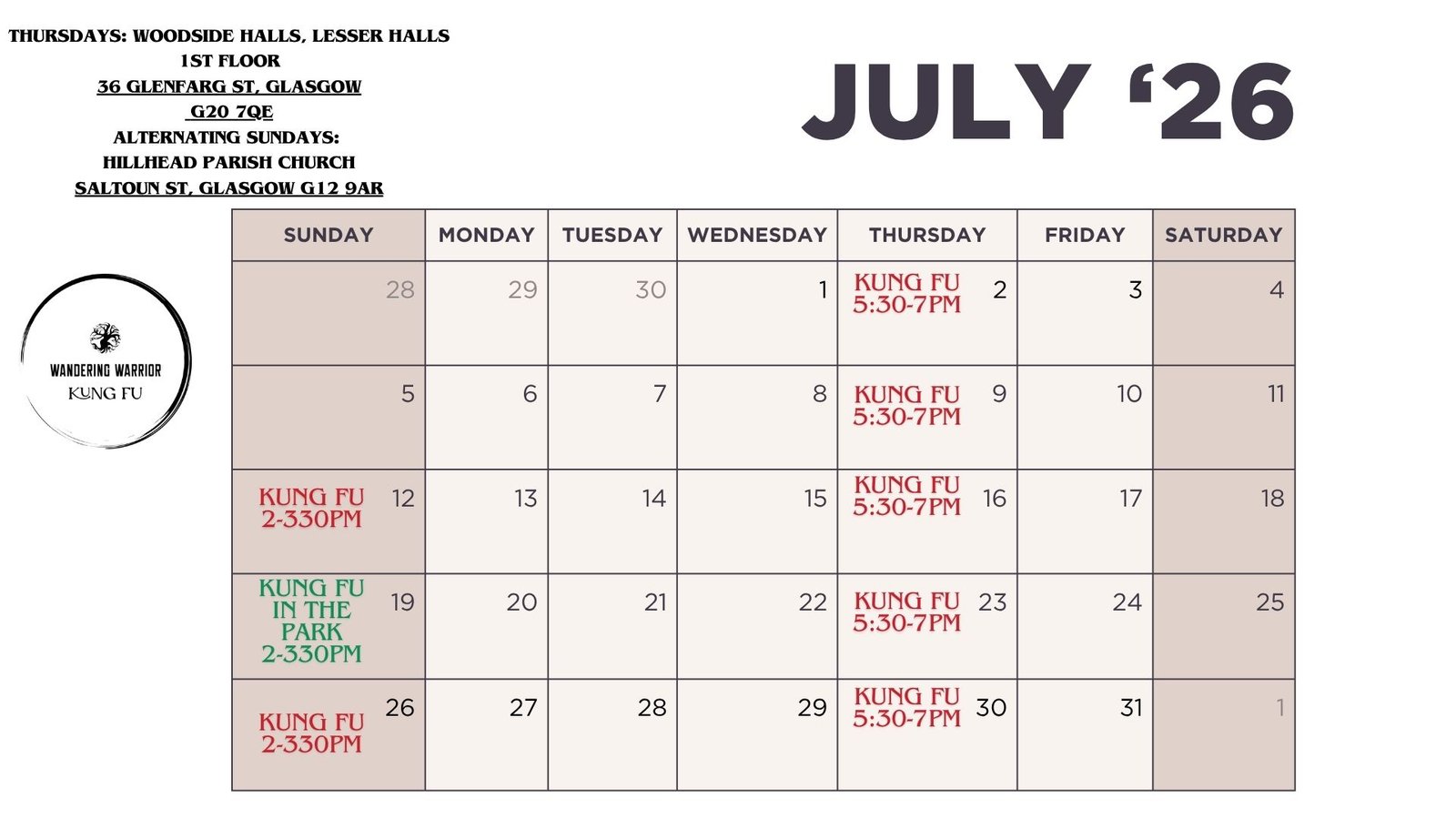 This month's schedule