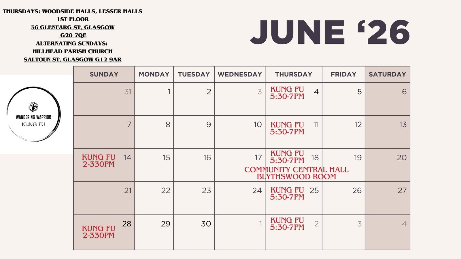 This month's schedule