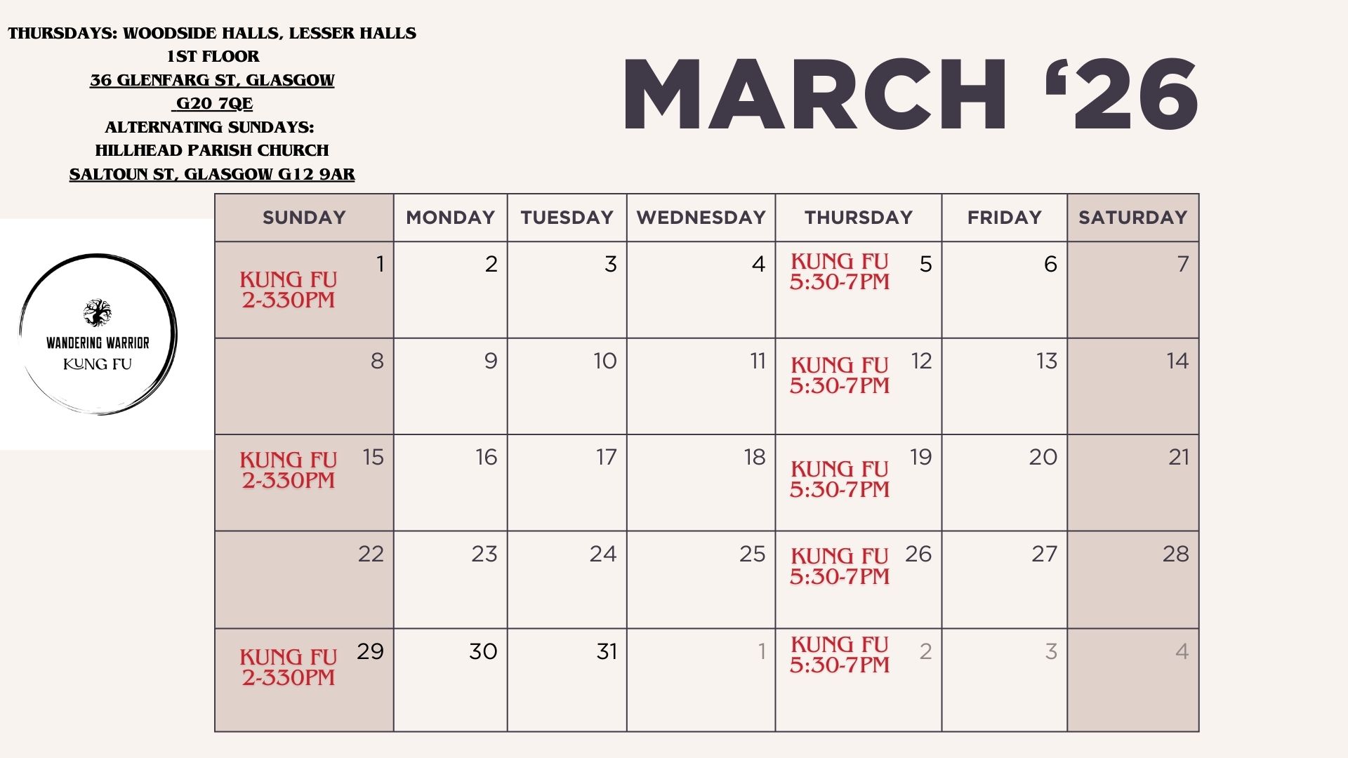 This month's schedule